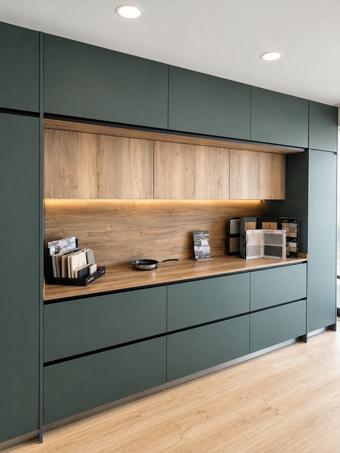 Interior del showroom de Grupo Arcada Estudio con composición de cocina